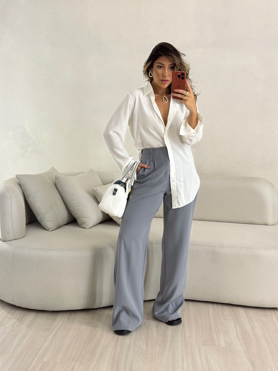 CALÇA CAROL PANTALONA CINZA - 0052610091 - CAROLLA FERRARO