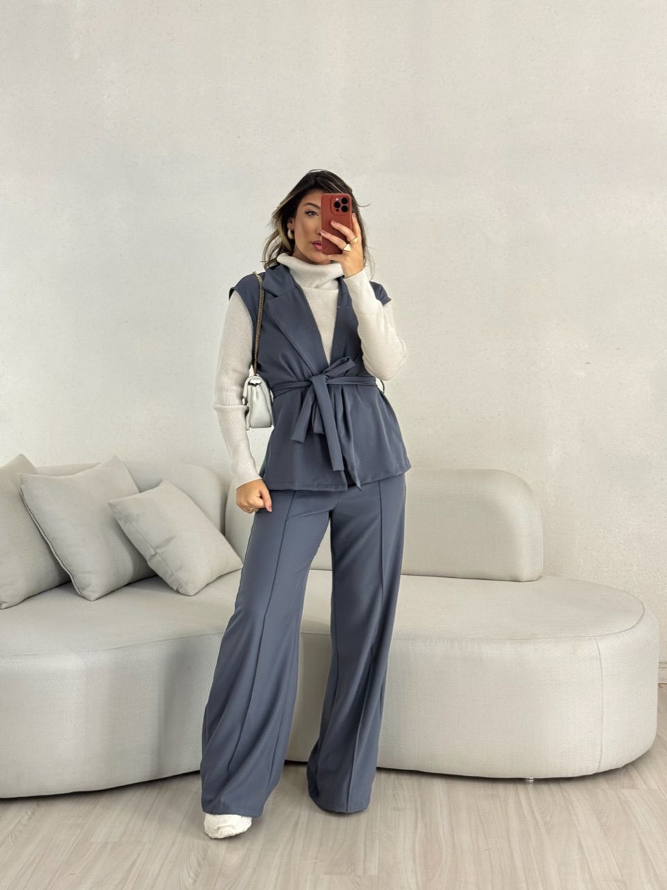 CONJUNTO ÍSIS COLETE CINZA - 0052600091 - CAROLLA FERRARO