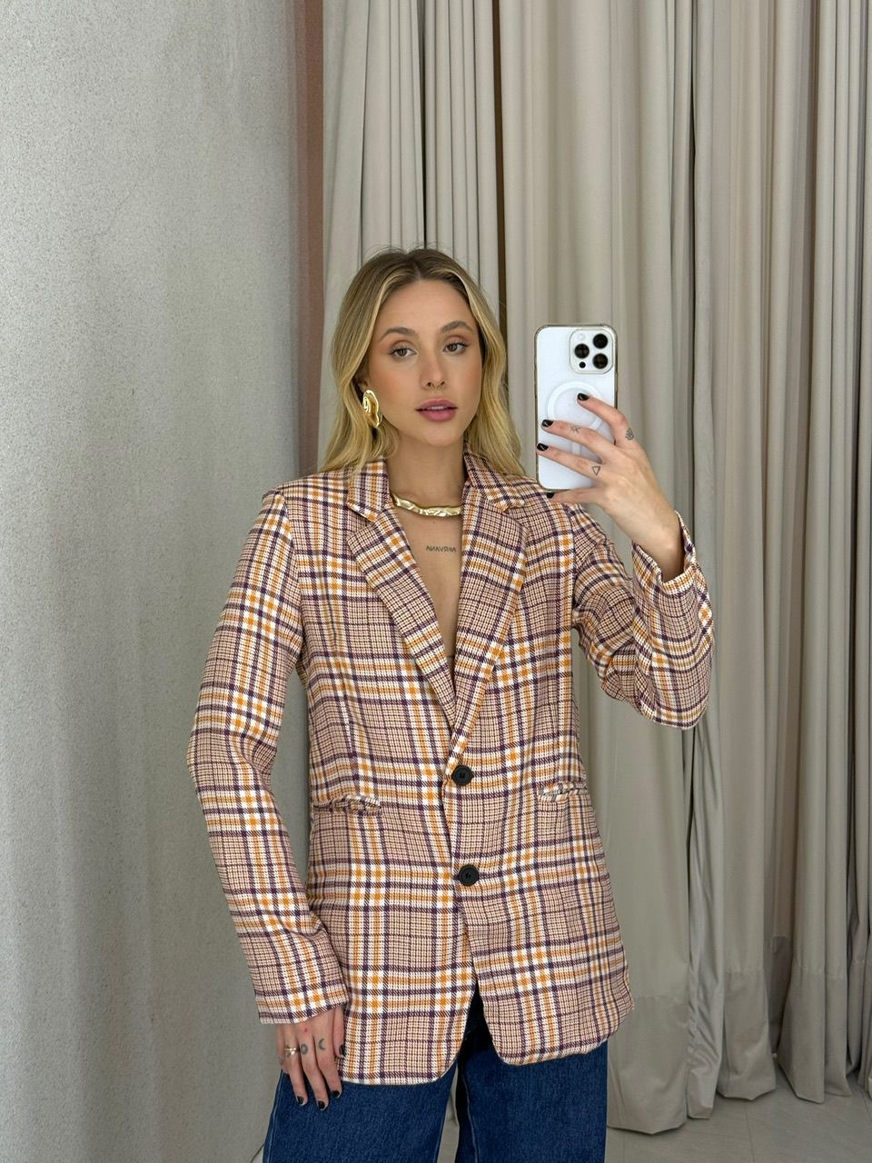 BLAZER CRISTINA XADREZ LARANJA