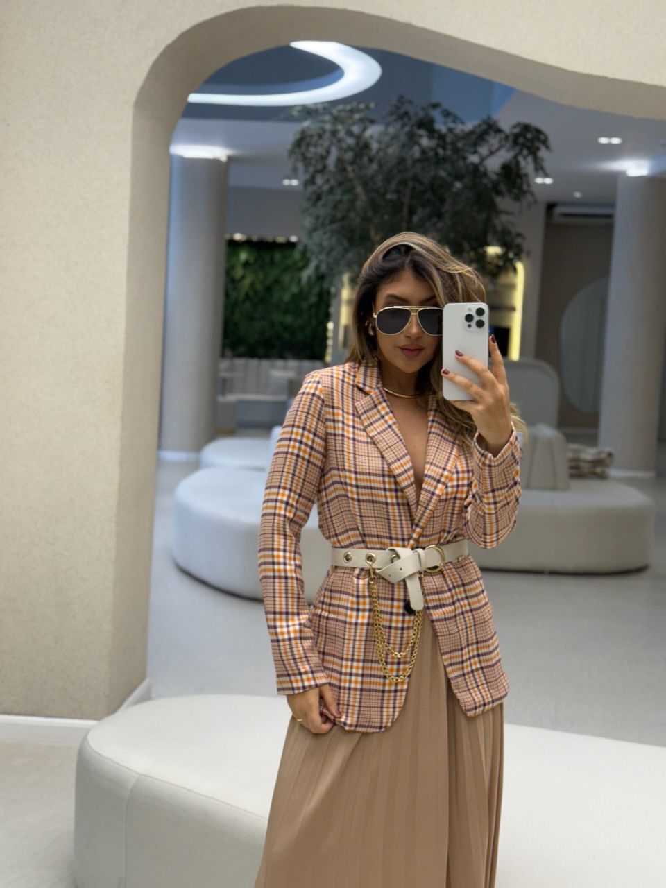 BLAZER CRISTINA XADREZ LARANJA