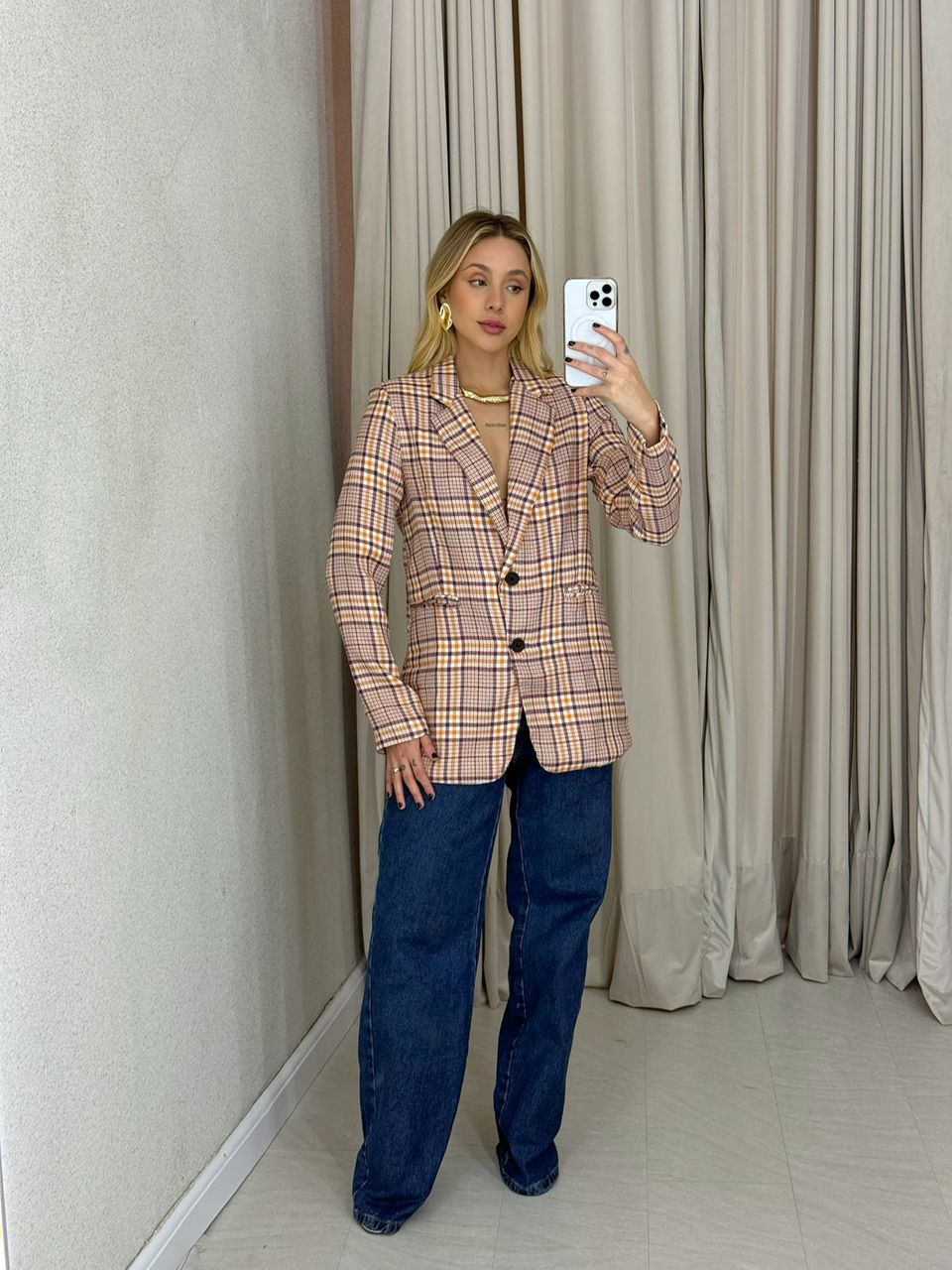BLAZER CRISTINA XADREZ LARANJA