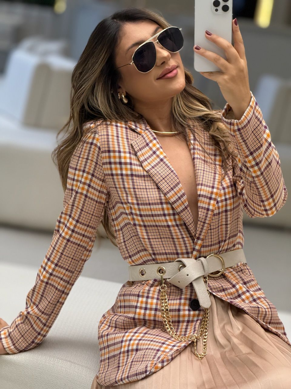 BLAZER CRISTINA XADREZ LARANJA - 0065170068 - CAROLLA FERRARO