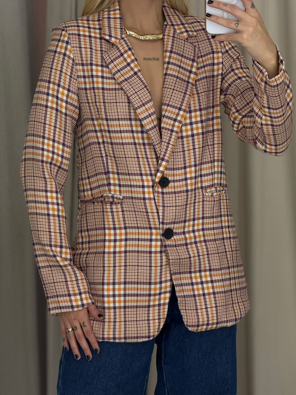 BLAZER CRISTINA XADREZ LARANJA