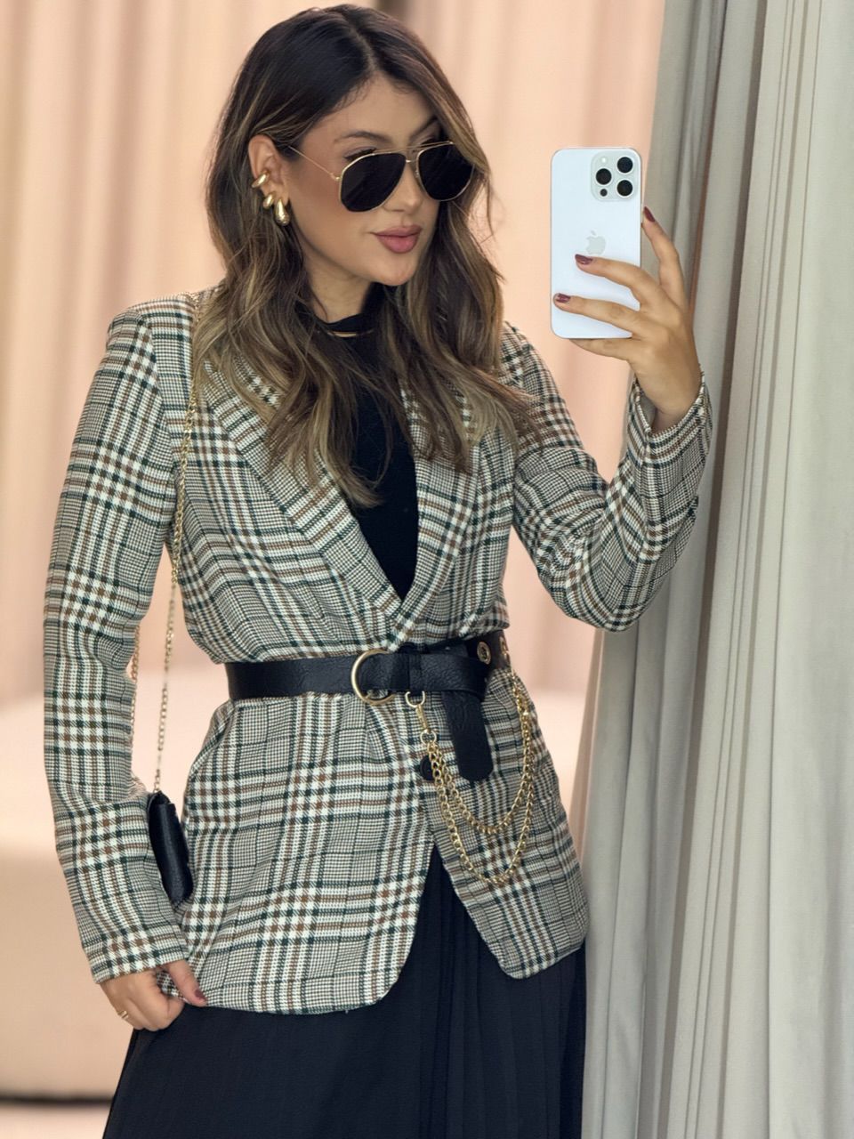 BLAZER CRISTINA XADREZ VERDE - 0065170014 - CAROLLA FERRARO