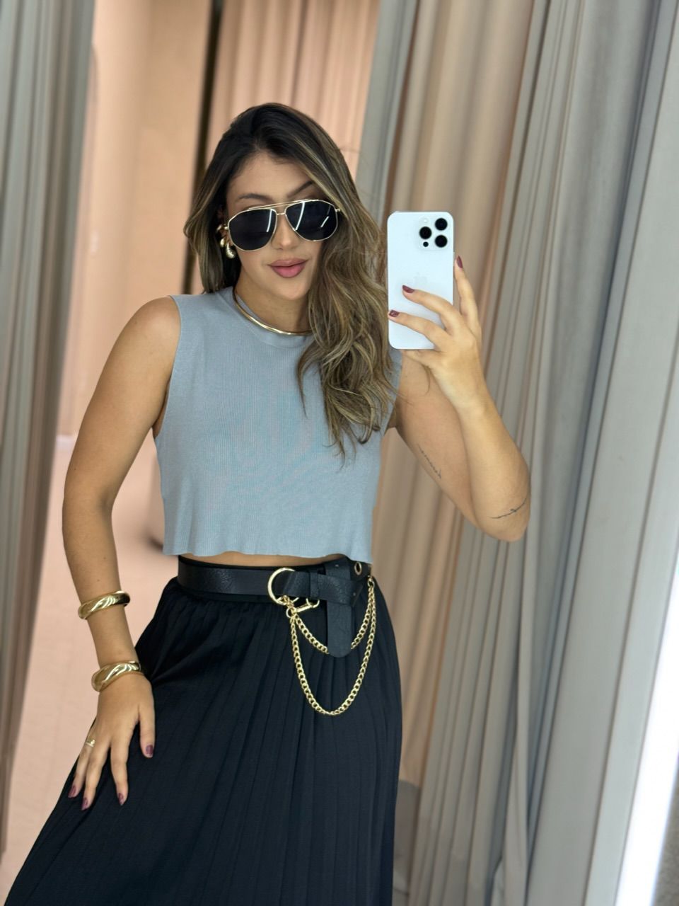 BLUSA GABI CAVADA CINZA - 0064910091 - CAROLLA FERRARO