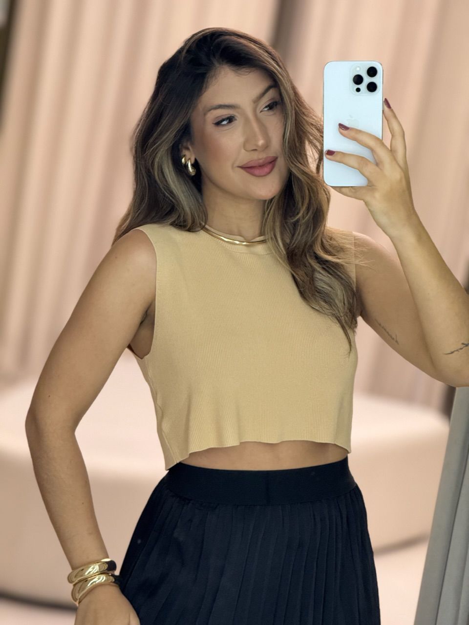 BLUSA GABI CAVADA NUDE - 0064910049 - CAROLLA FERRARO