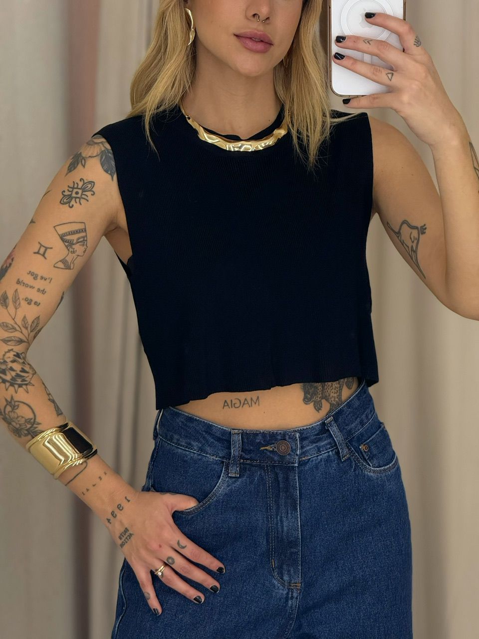 BLUSA GABI CAVADA PRETA