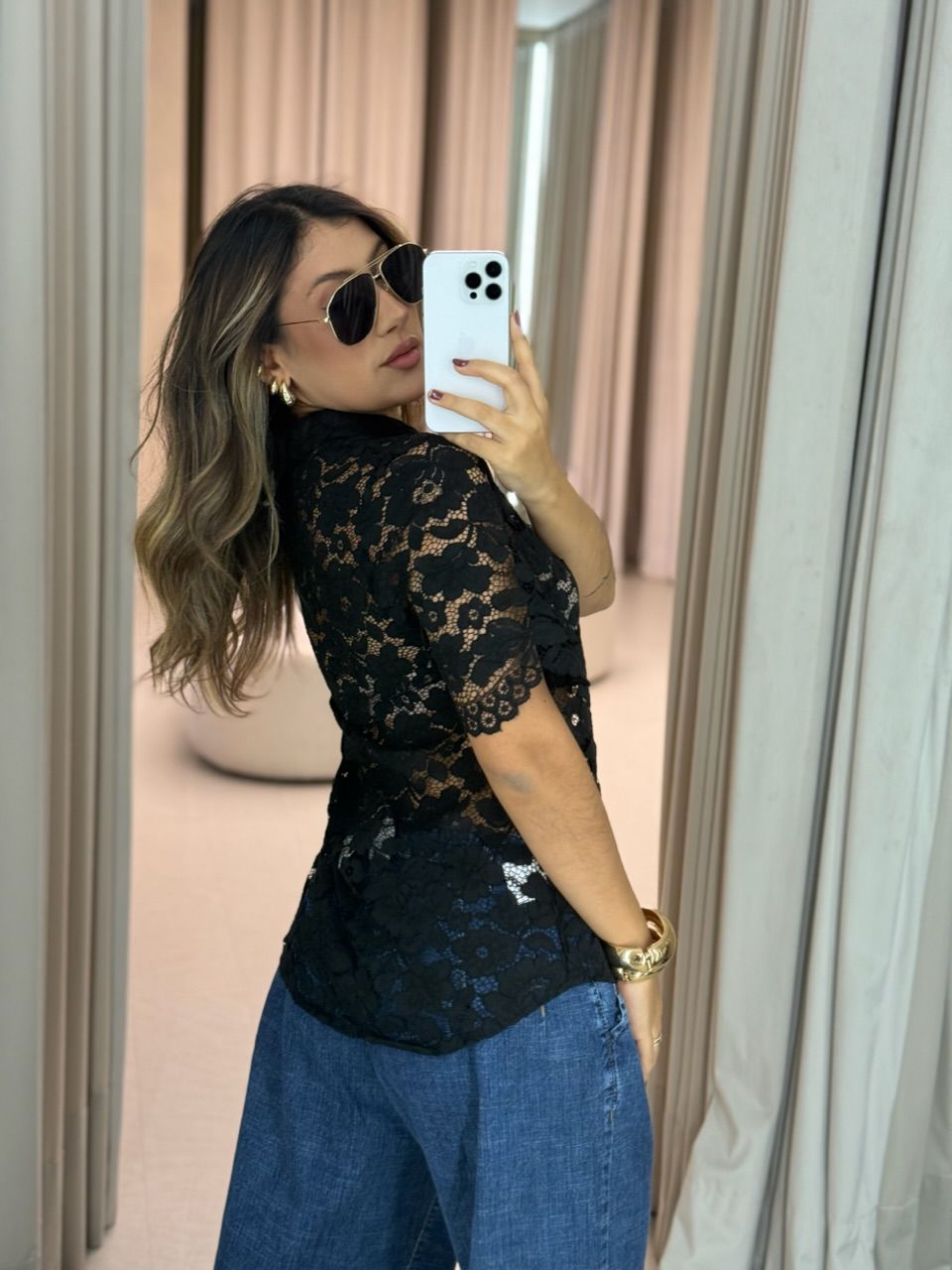 CAMISA ANA MARIA RENDA PRETA