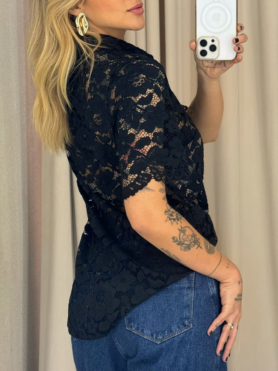 CAMISA ANA MARIA RENDA PRETA