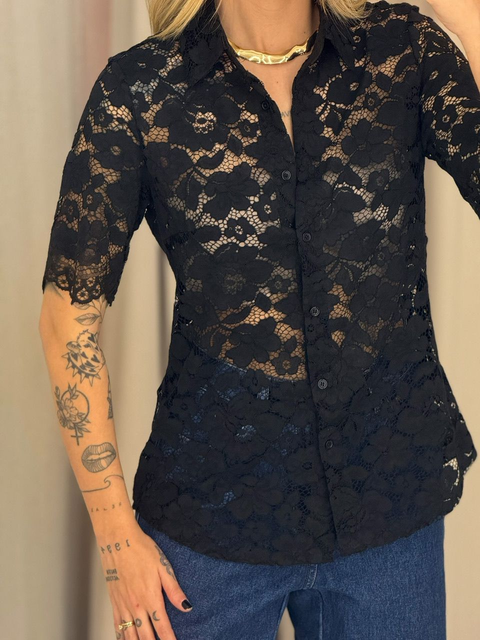 CAMISA ANA MARIA RENDA PRETA
