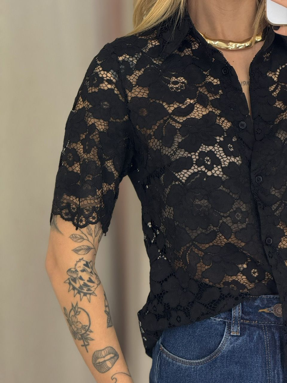 CAMISA ANA MARIA RENDA PRETA