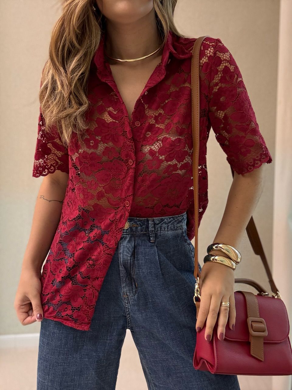 CAMISA ANA MARIA RENDA VINHO