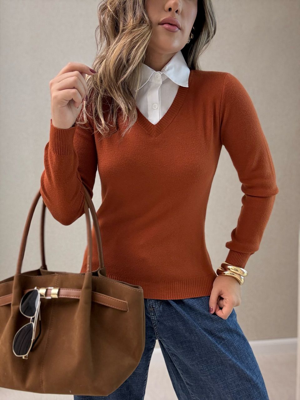 SUÉTER VIOLETA TRICOT GOLA CARAMELO