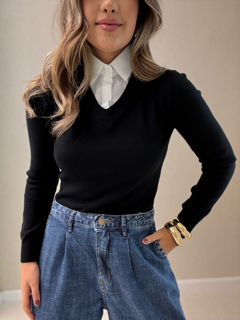 SUÉTER VIOLETA TRICOT GOLA PRETO - 0064930032 - CAROLLA FERRARO