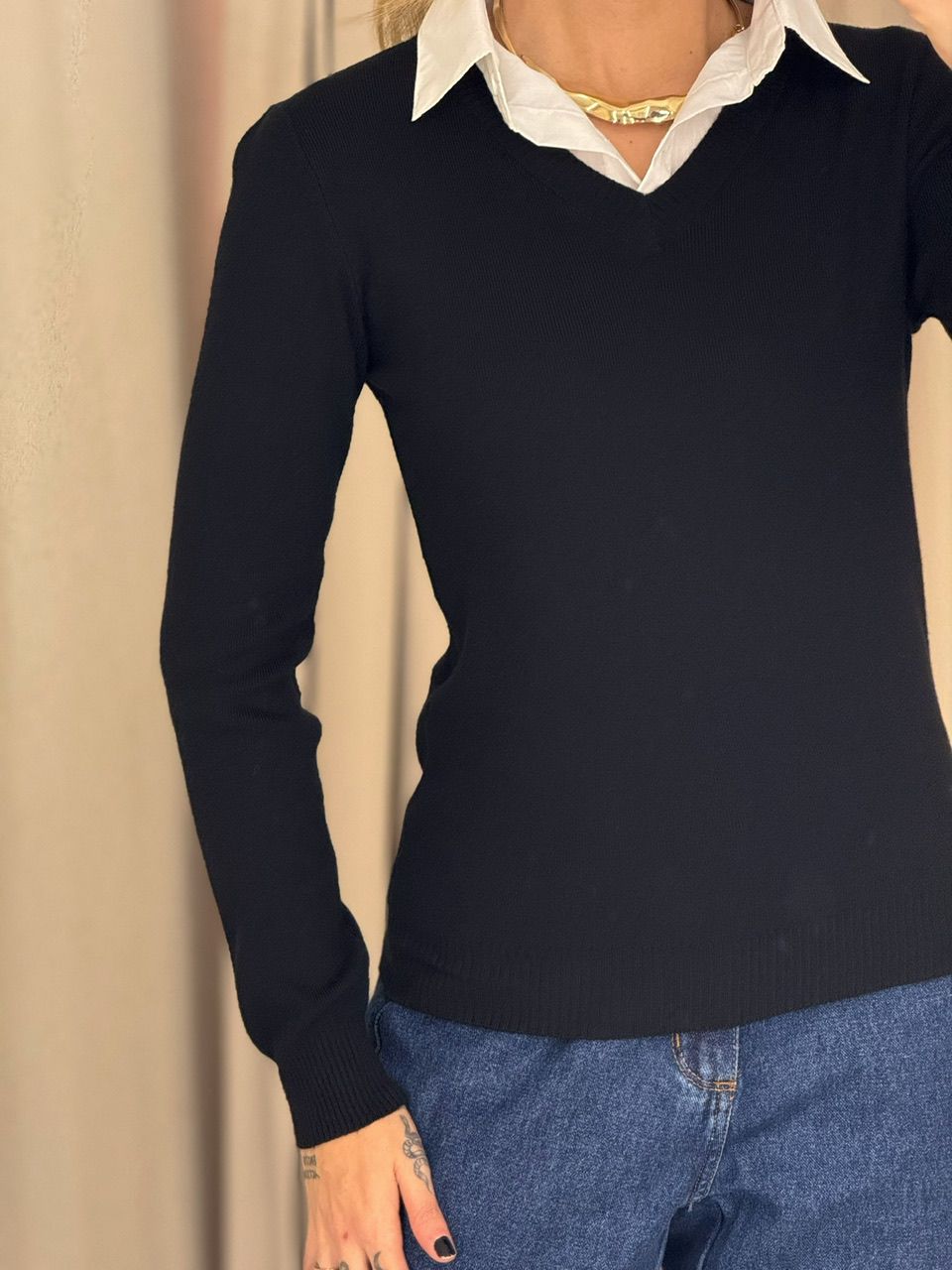 SUÉTER VIOLETA TRICOT GOLA PRETO