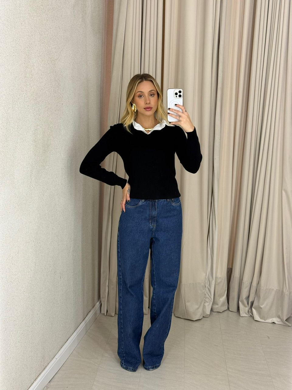 SUÉTER VIOLETA TRICOT GOLA PRETO