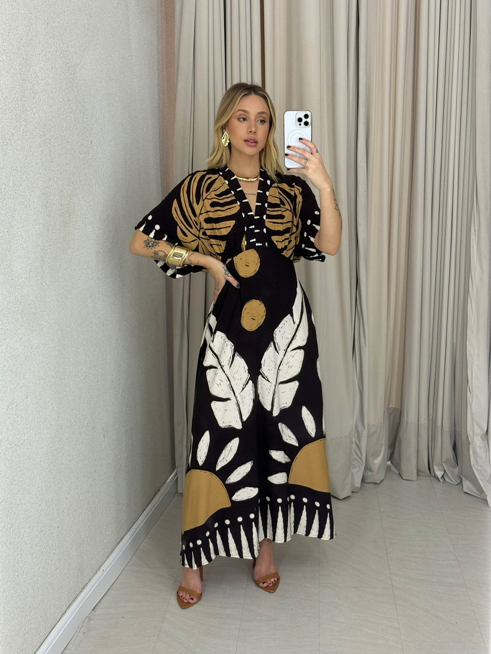 VESTIDO TAUANY ESTAMPADO MARROM