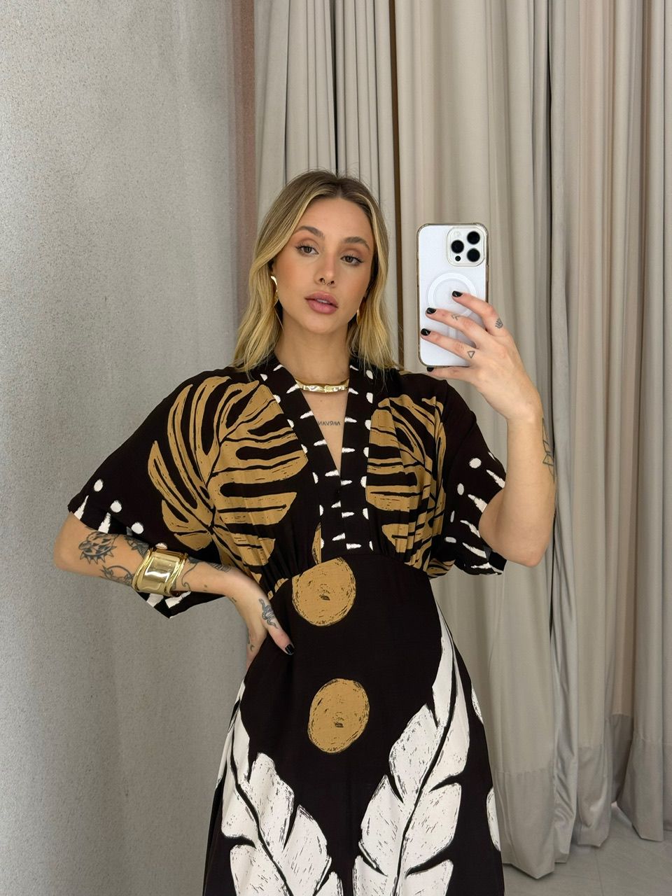 VESTIDO TAUANY ESTAMPADO MARROM