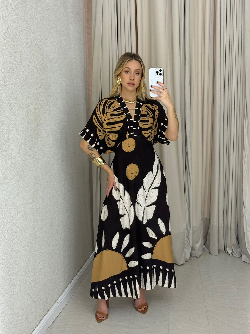 VESTIDO TAUANY ESTAMPADO MARROM
