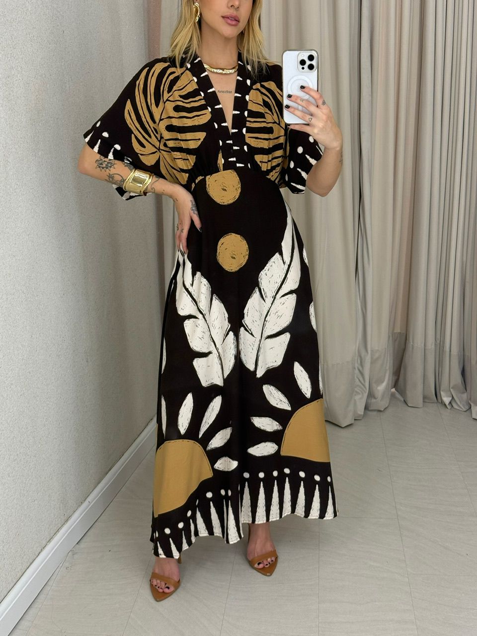 VESTIDO TAUANY ESTAMPADO MARROM