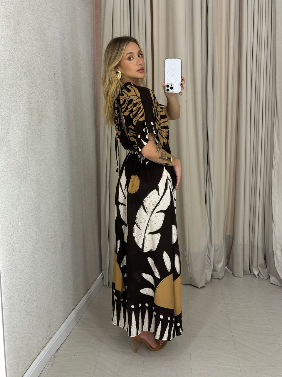 VESTIDO TAUANY ESTAMPADO MARROM