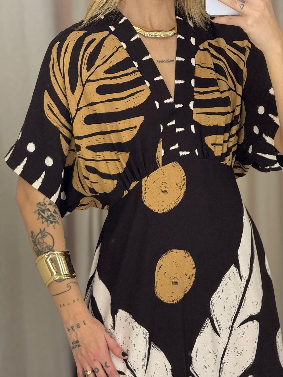 VESTIDO TAUANY ESTAMPADO MARROM