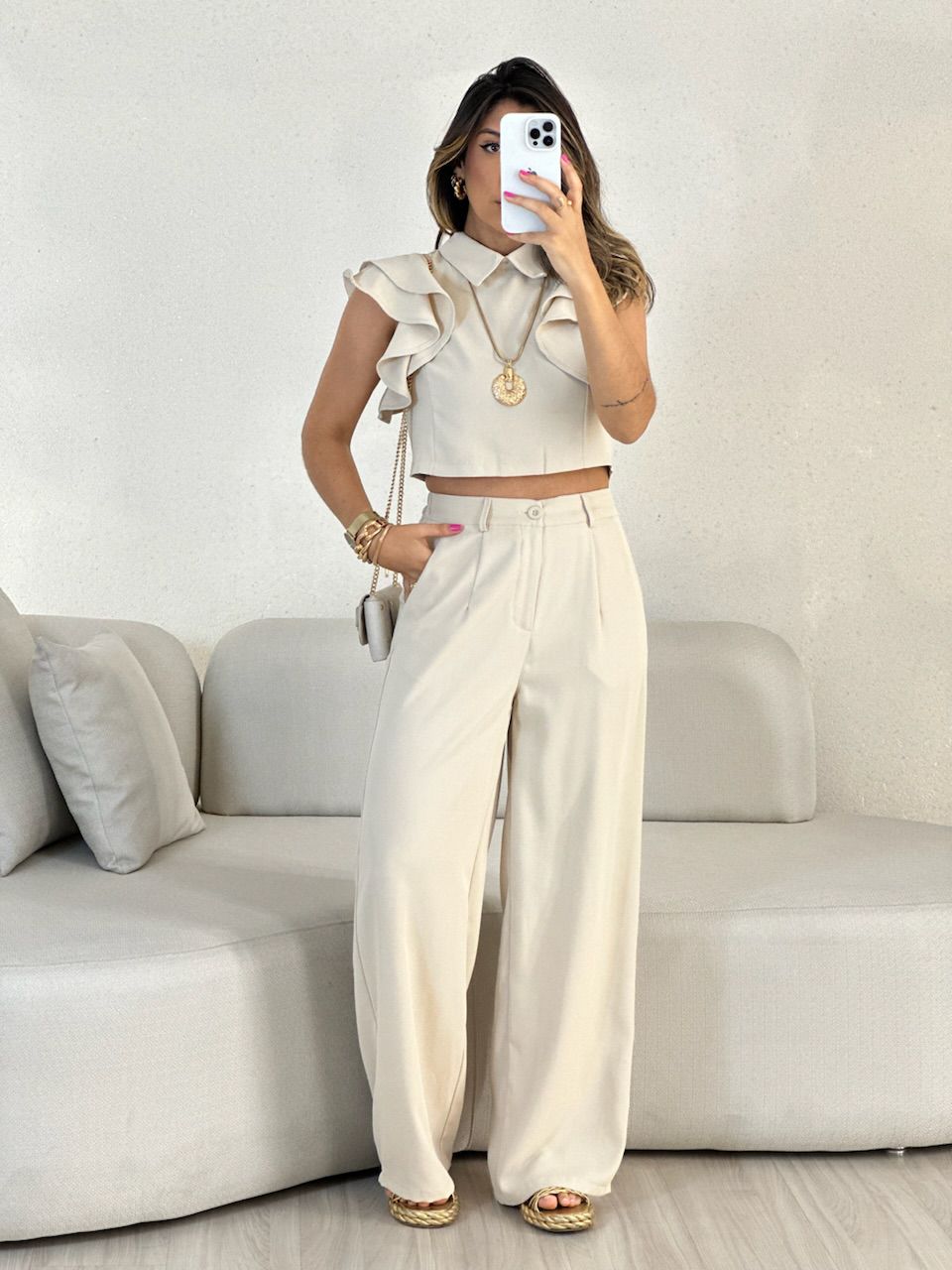 CONJUNTO DÉBORA CALÇA AREIA - 0054740110 - CAROLLA FERRARO