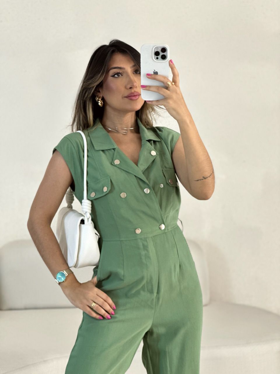 MACACÃO OLÍVIA BOTÕES VERDE
