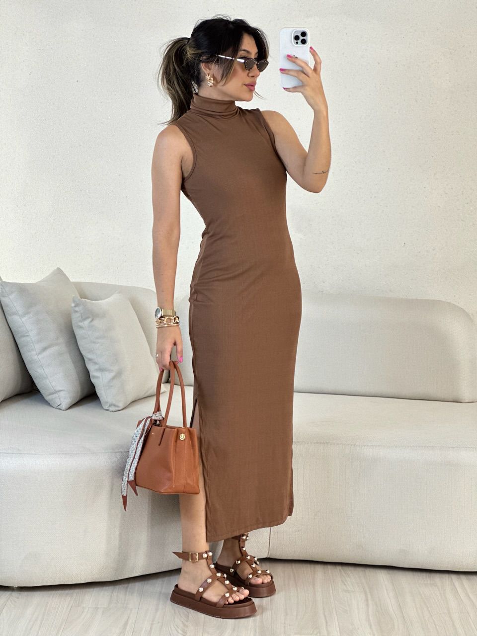 VESTIDO NAYLA CAVADO MARROM - 0054120054 - CAROLLA FERRARO