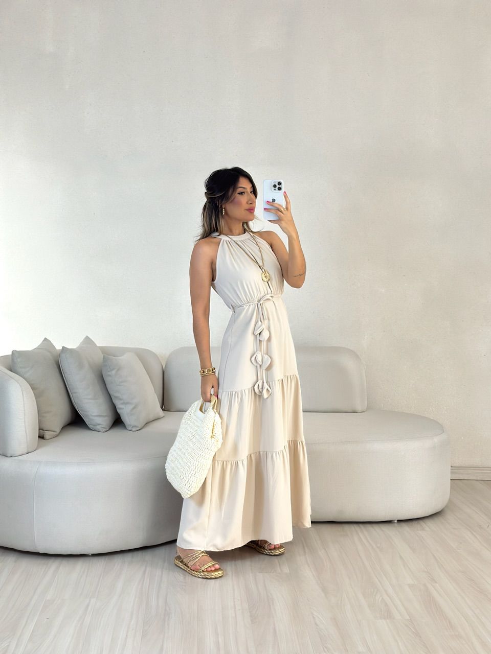 VESTIDO DAIANA LONGUETE AREIA