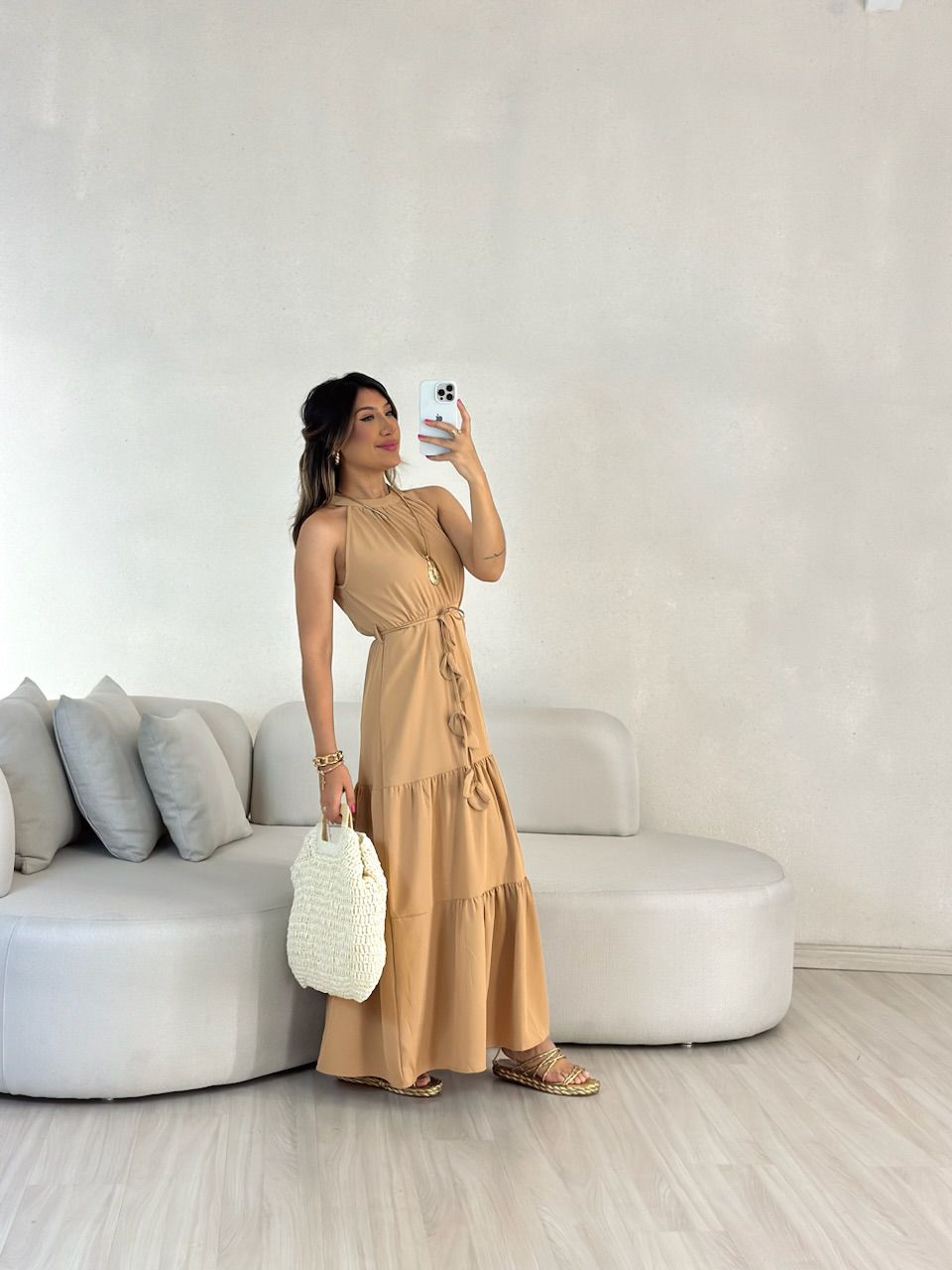 VESTIDO DAIANA LONGUETE NUDE