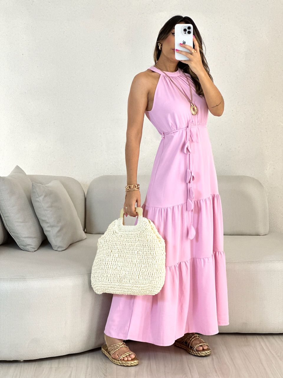 VESTIDO DAIANA LONGUETE ROSA - 0054730031 - CAROLLA FERRARO