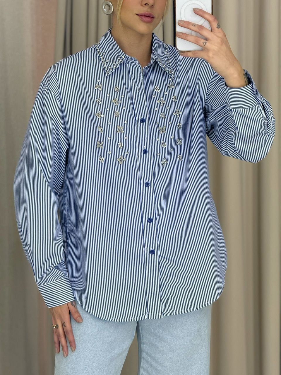 CAMISA JOICE BORDADA AZUL