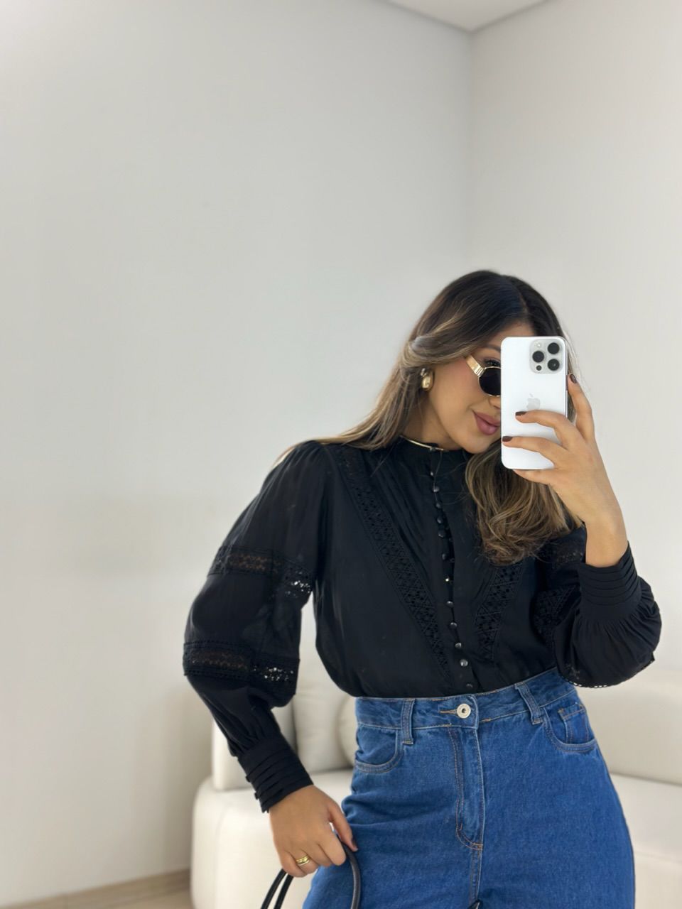 CAMISA LAURA LAISE PRETO - 0066890032 - CAROLLA FERRARO
