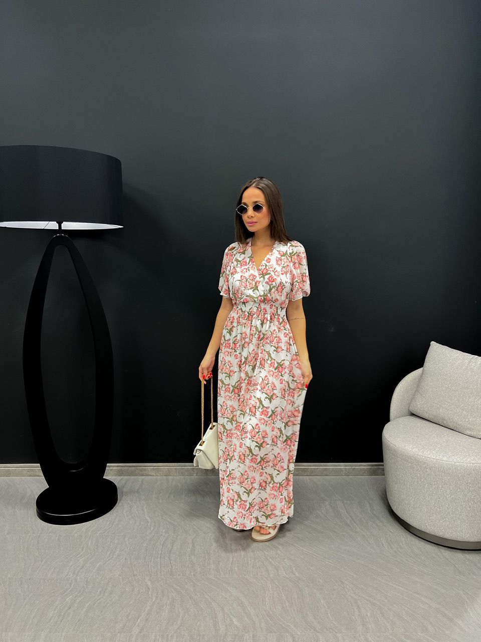VESTIDO FLORES LONGO LASTEX OFF