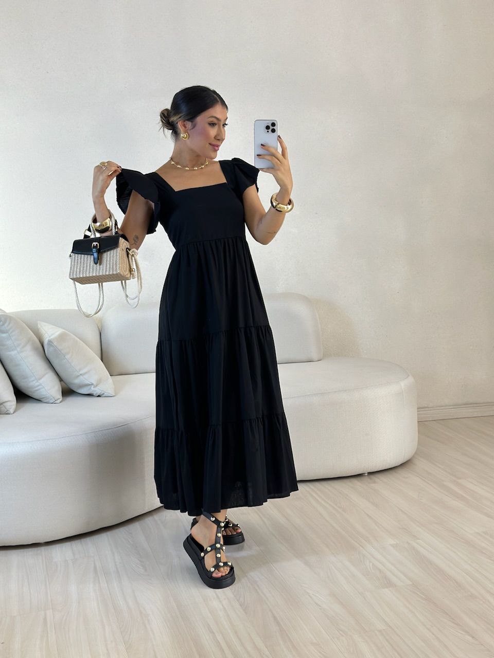 VESTIDO VILMA babados preto