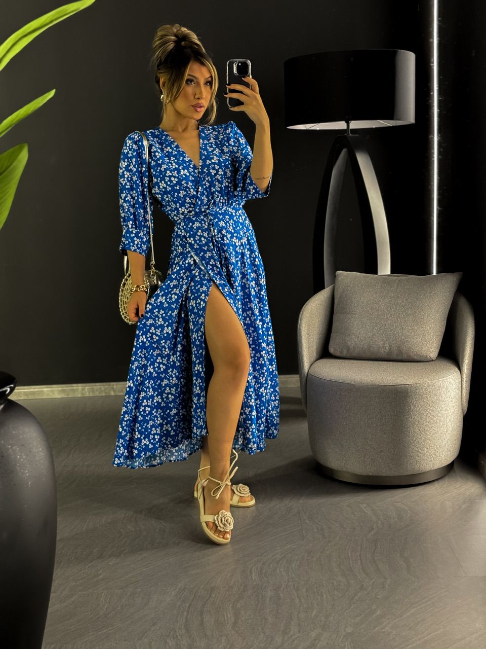 VESTIDO FLOR PETÚNIA ENVELOPE AZUL