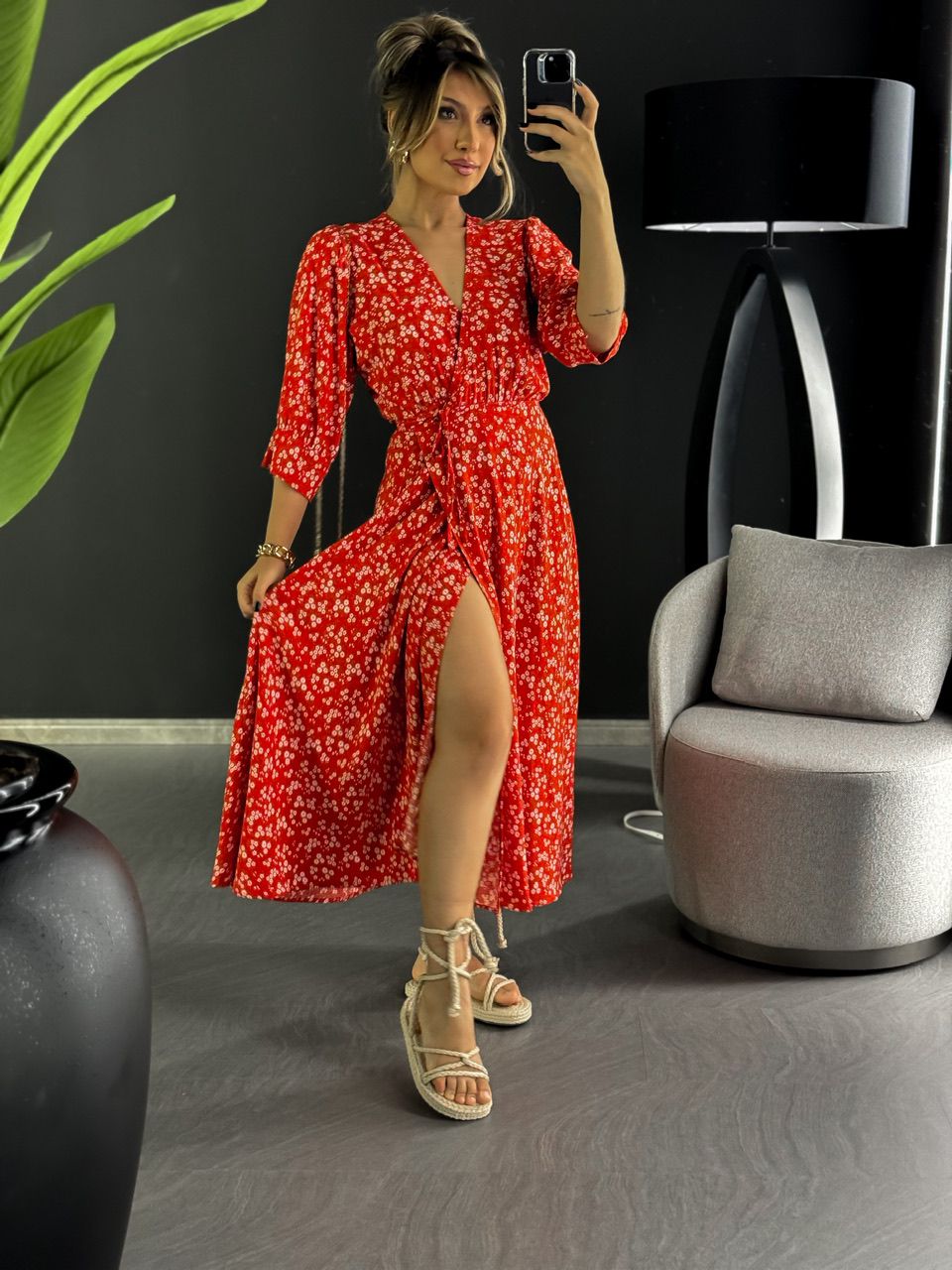 VESTIDO FLOR PETÚNIA ENVELOPE VERMELHO - 004680000... - CAROLLA FERRARO