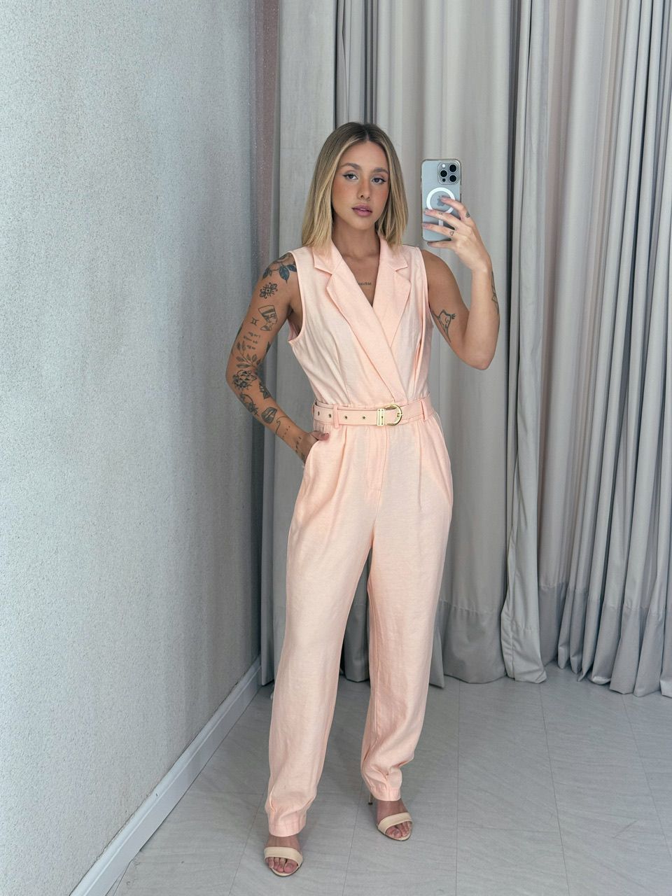 MACACÃO NATASHA CINTO ROSA CLARO - 0059020030 - CAROLLA FERRARO