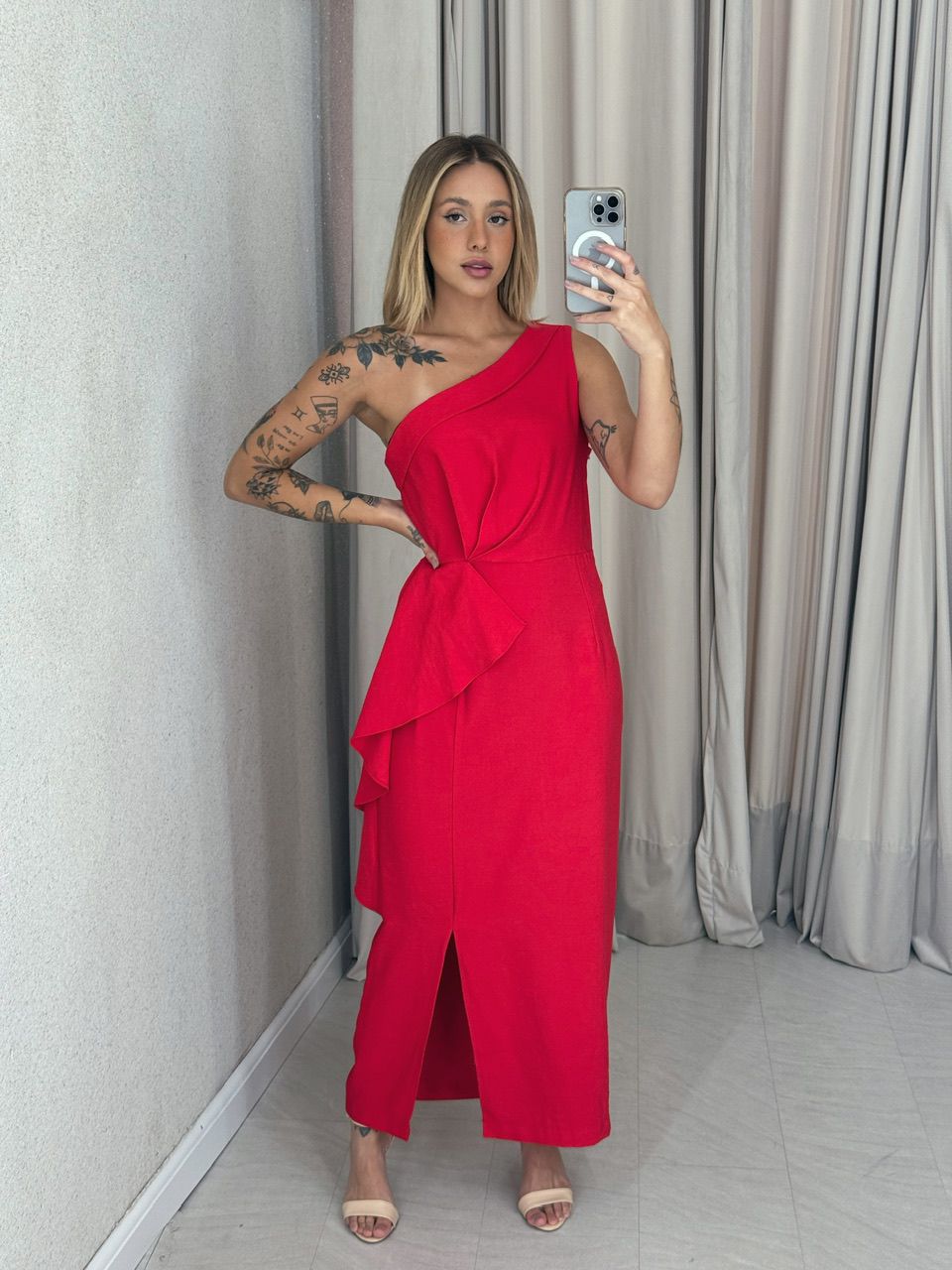 VESTIDO SILVANA NULA MANGA VERMELHO - 0059030006 - CAROLLA FERRARO