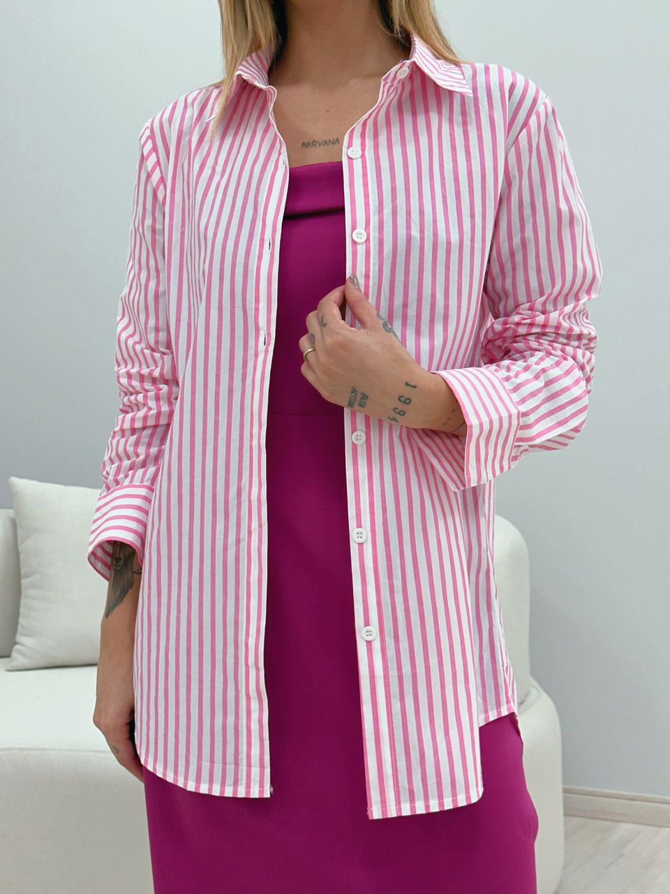 CAMISA DIANA LISTRADA ROSA