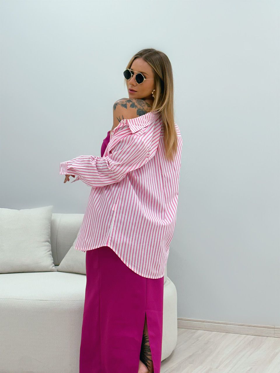 CAMISA DIANA LISTRADA ROSA