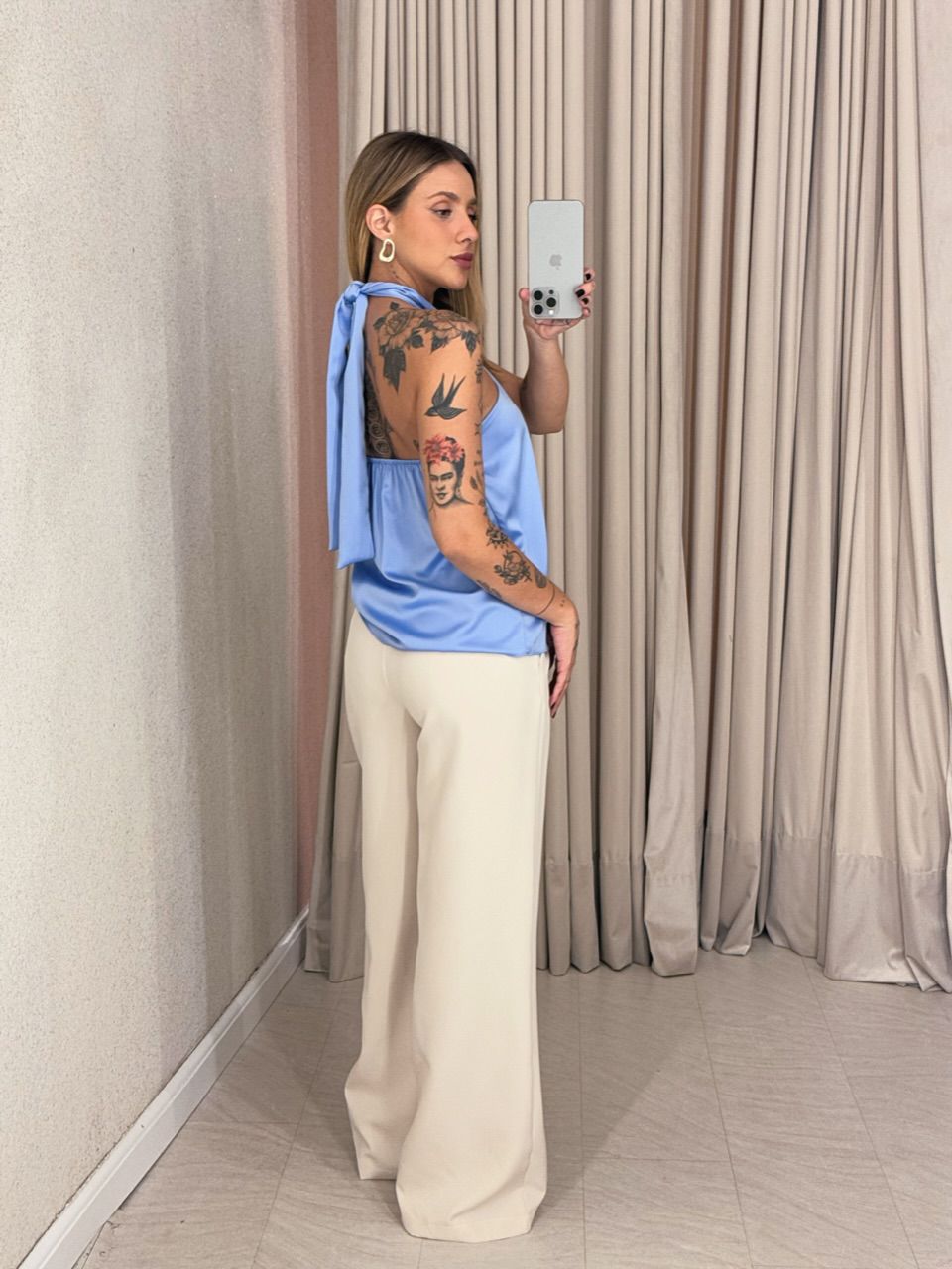 BLUSA DENISE COSTAS ABERTAS AZUL