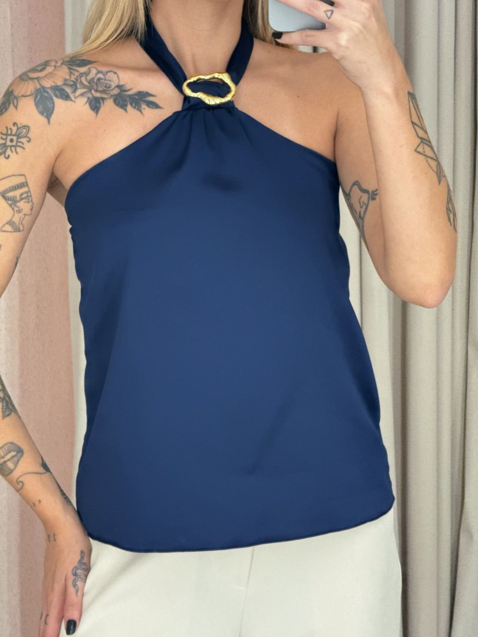 BLUSA DENISE COSTAS ABERTAS MARINHO