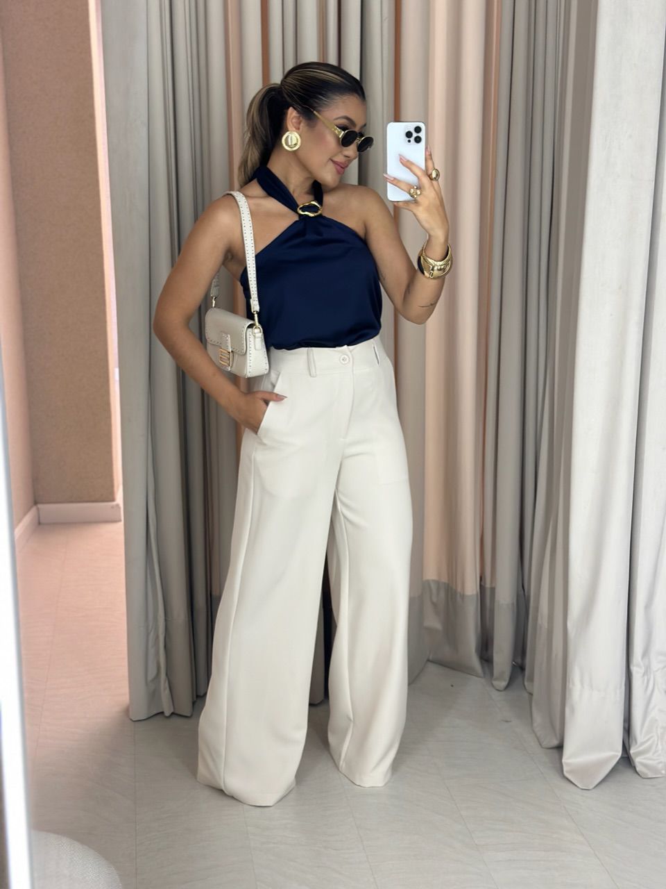 BLUSA DENISE COSTAS ABERTAS MARINHO