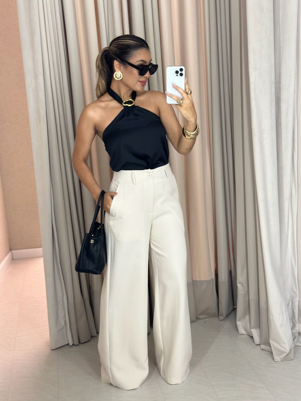 BLUSA DENISE COSTAS ABERTAS PRETA