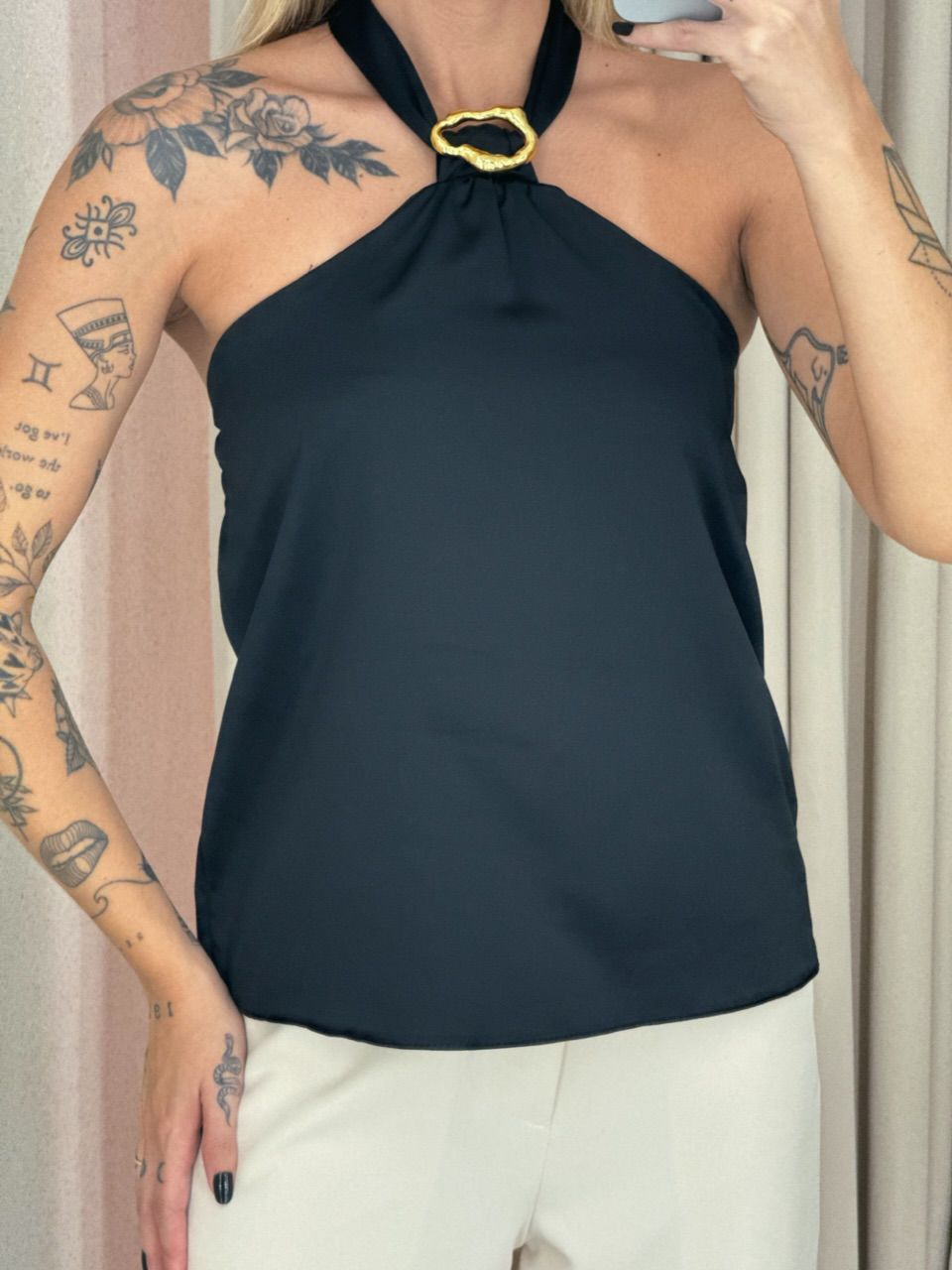 BLUSA DENISE COSTAS ABERTAS PRETA