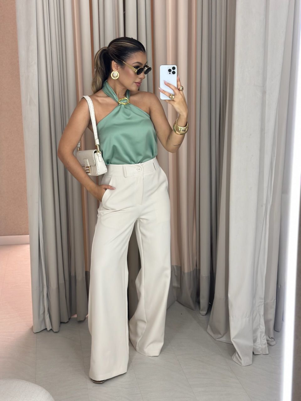 BLUSA DENISE COSTAS ABERTAS VERDE