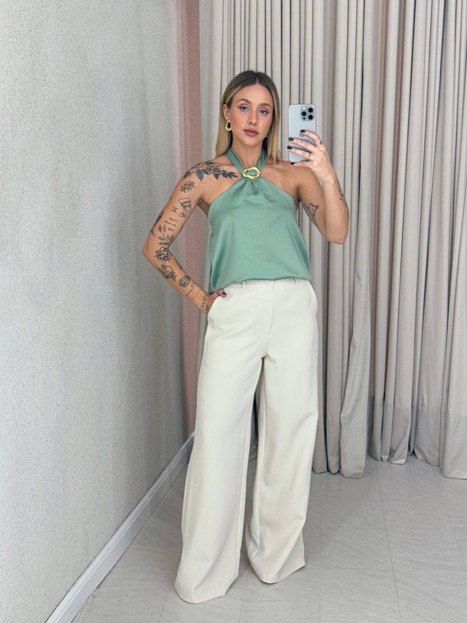BLUSA DENISE COSTAS ABERTAS VERDE