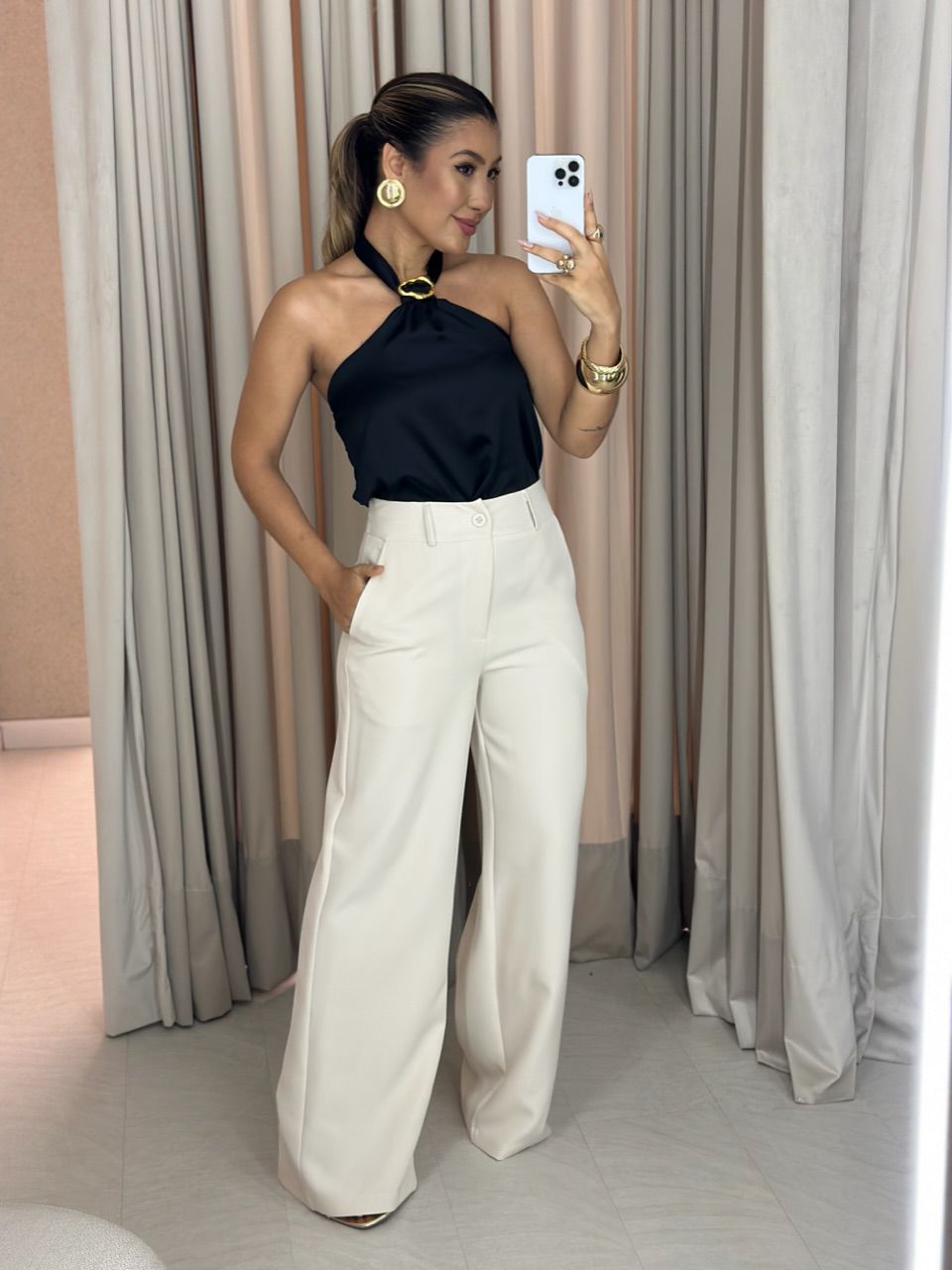 CALÇA MARIA EDUARDA PANTALONA Areia